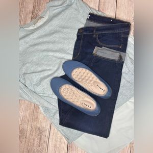 Loft Light blue sweater with sheer accent